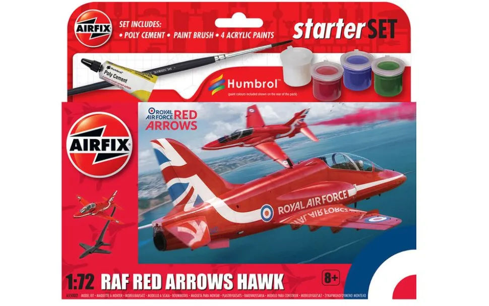 Airfix 1:72 Raf Red Arrows Hawk Small Model Starter Set Hot