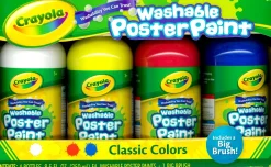 Crayola Washable Poster Paint-A-Pack (White/Yellow/Red/Blue) Classic Colours + Brush Cheap
