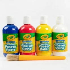Crayola Washable Poster Paint-A-Pack (White/Yellow/Red/Blue) Classic Colours + Brush Cheap