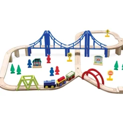 First Learning Wooden Train Set 60 Piece With Bridge Flash Sale