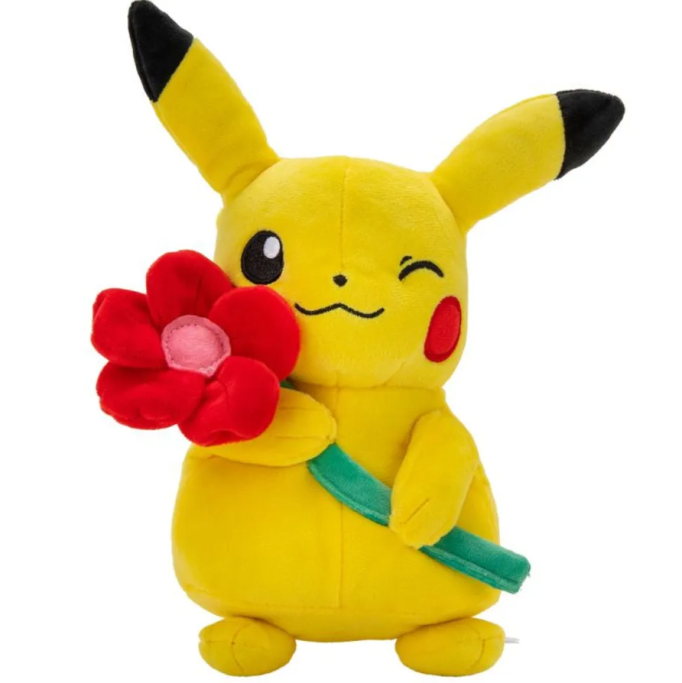 Pokemon 20cm Valentines Plush Pikachu With Red Flower Accessory Hot