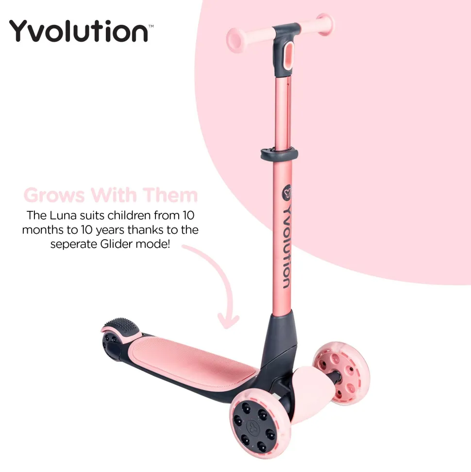 Yvolution Y Glider Luna 5In1 Kids Scooter Pink Clearance